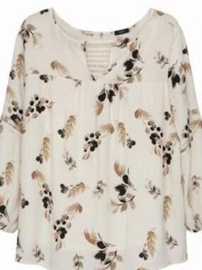 Frazzle Women's Floral Blouse Women’s L Beige